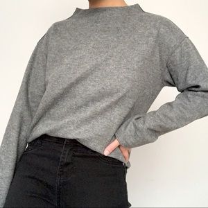 Fall Winter Academia Long Sleeve Boat Neck Wool Sweater Top in Heather Grey (S)